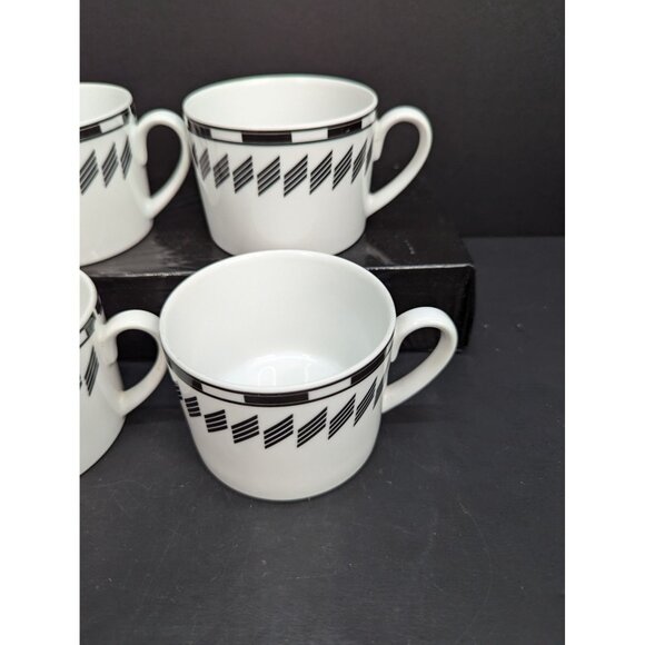 Studio Nova Drama Y0293 Black Geometric Pattern Flat Coffee Cup 6 Oz Set of 4 - Picture 3 of 8